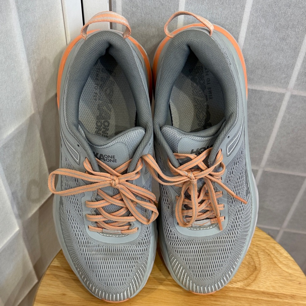 Hoka Bondi 7 Women's Running Shoes Size 8.5 Gray Harbor Mist/Sharkskin - Picture 4 of 9
